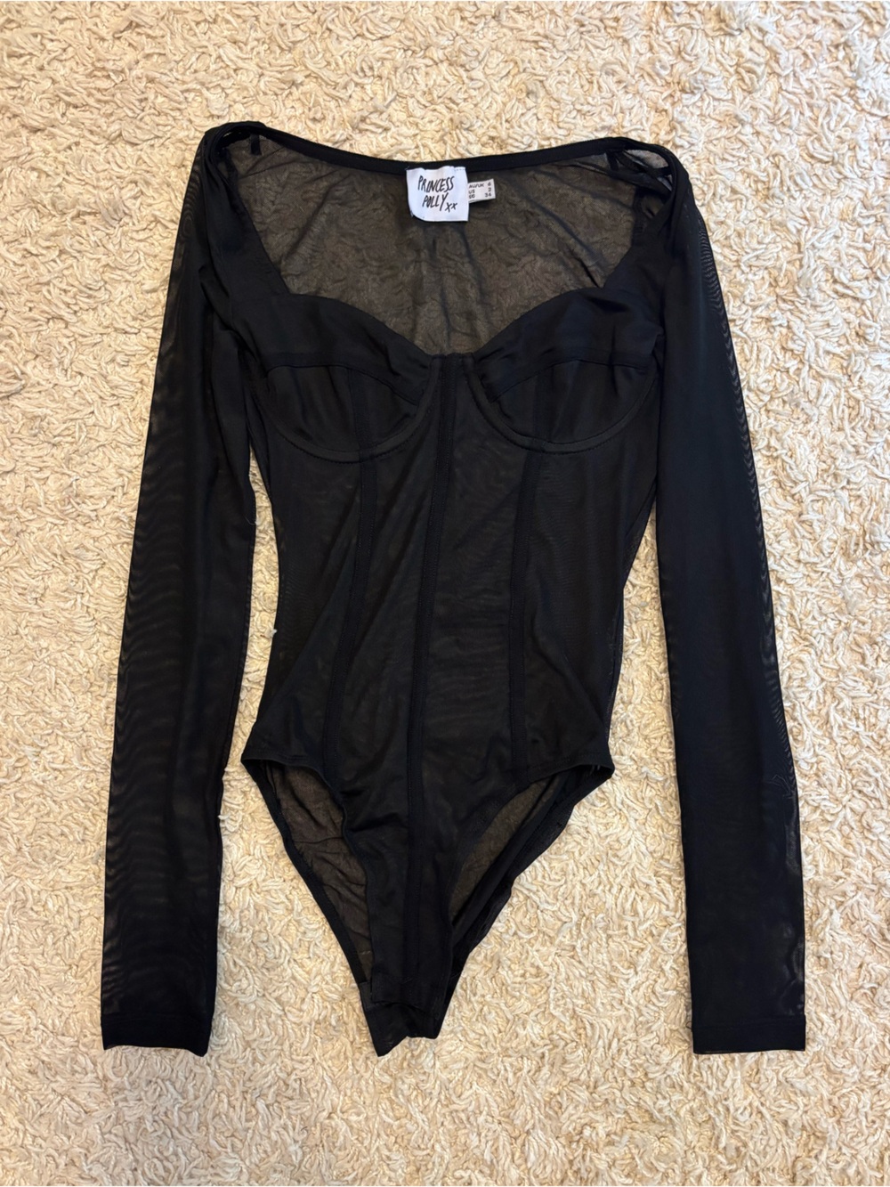 Princess Polly Black Sheer Long-Sleeve Mesh Bodysuit